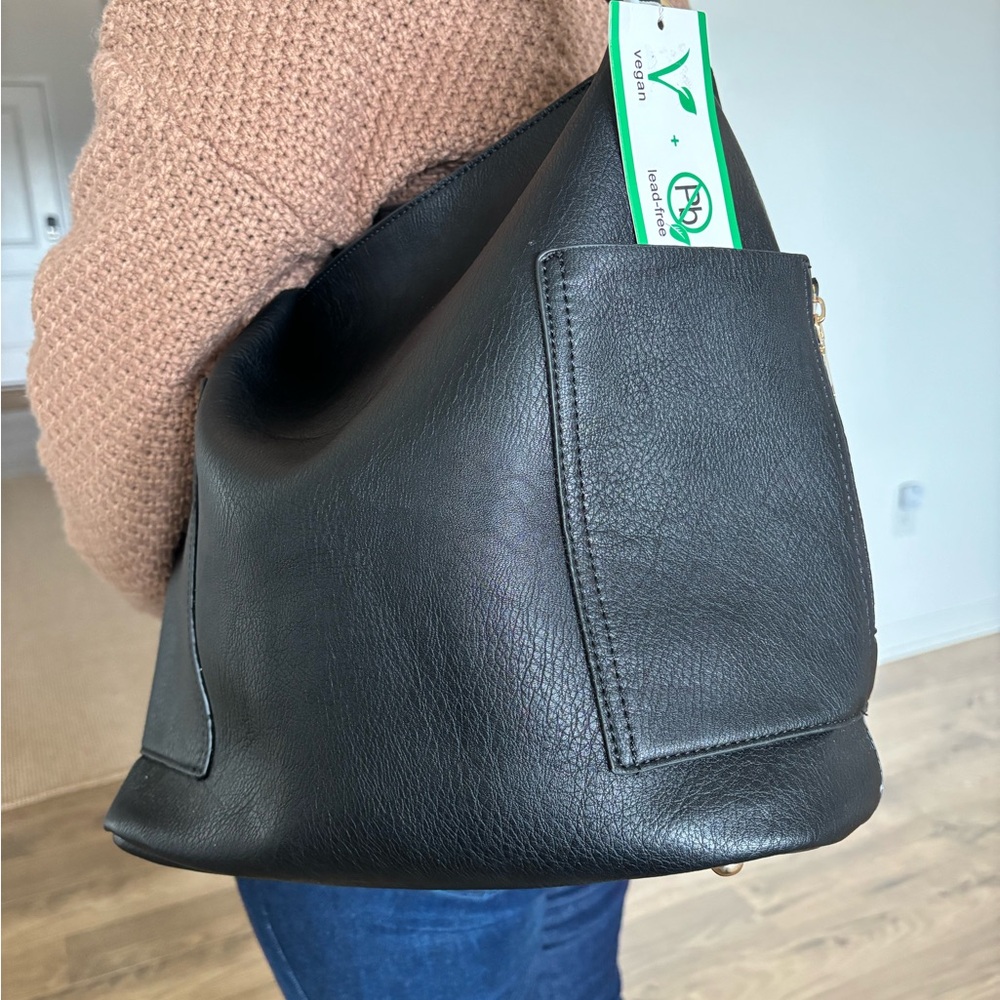 Black large vegan leather bag